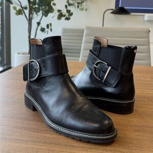 Stuart Weitzman Black Leather Buckle Ankle Boots